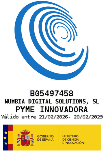 Sello PYME Innovadora del Ministerio de Ciencia, Innovación y Universidades. NUMBIA DIGITAL SOLUTIONS SL, B05497458. Válido entre 21/02/2026 y 20/02/2029